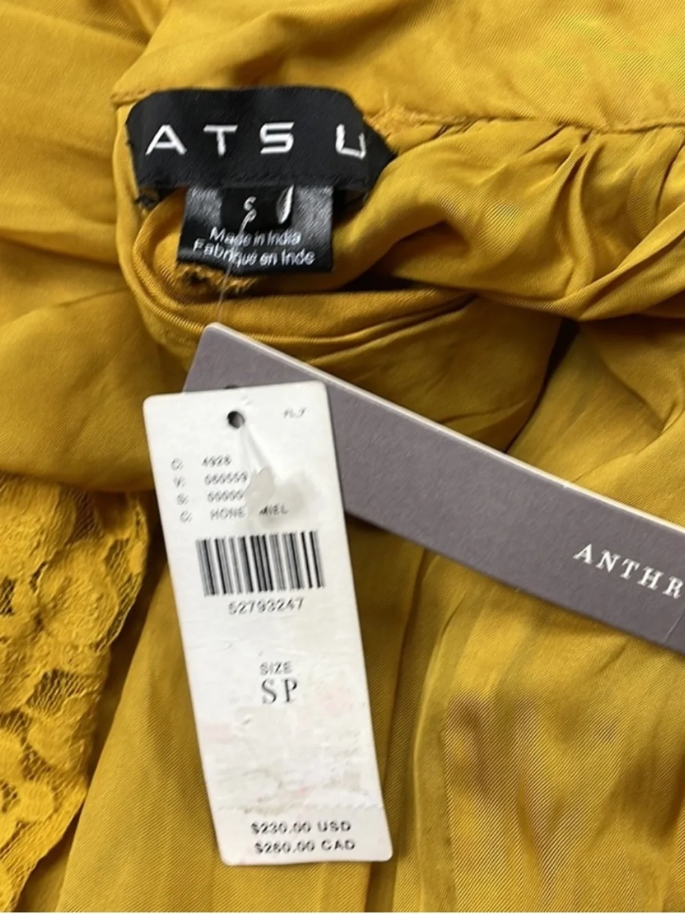 Anthropologie Atsu Aubriana Ruffled Mustard Yellow Lace-Sleeve Maxi Dress
